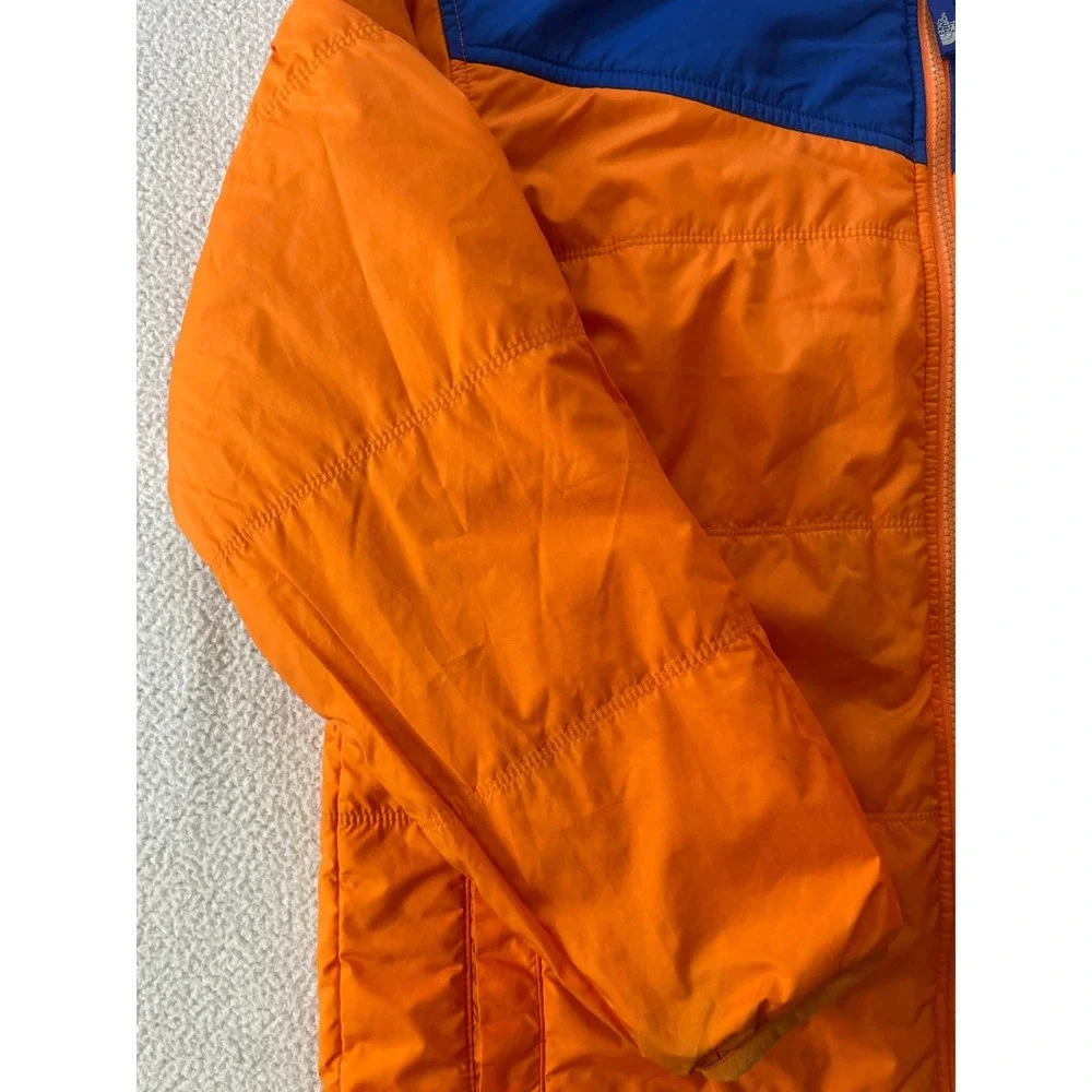 The North Face Boys Large Reversible Puffer Jacket Orange Blue Hooded Coat